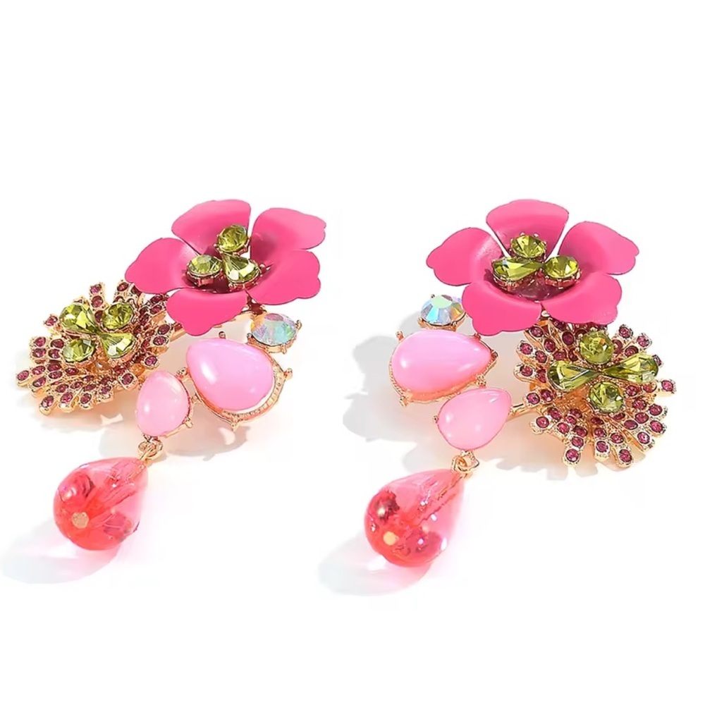 ZARA PiNk Colorful Crystal Flower Earrings